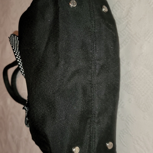 3/$25 Talbots purse, hand bag, black canvas big polka dot bow on front - Picture 3 of 10